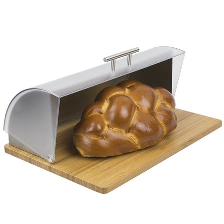 HDS TRADING Bread Box with Wood Base, Metal Back and Plastic Lid, Natural ZOR96008